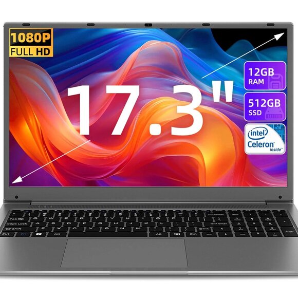 New SGIN 17.3 Inch Laptop 12GB RAM 512GB SSD Intel N5095 Up to 2.9Ghz HDMI BT4.2 - Picture 1 of 2